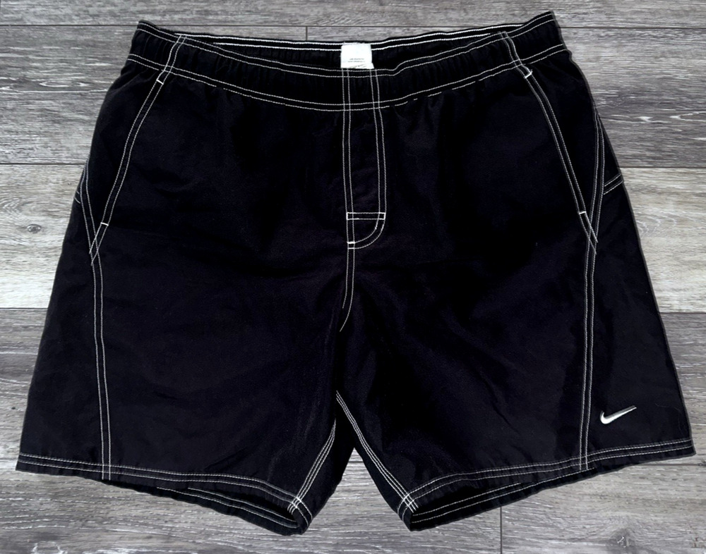 Vintage Y2K Nike Black with Swoosh Swim Lined Shorts Trunks Mens Size Large L